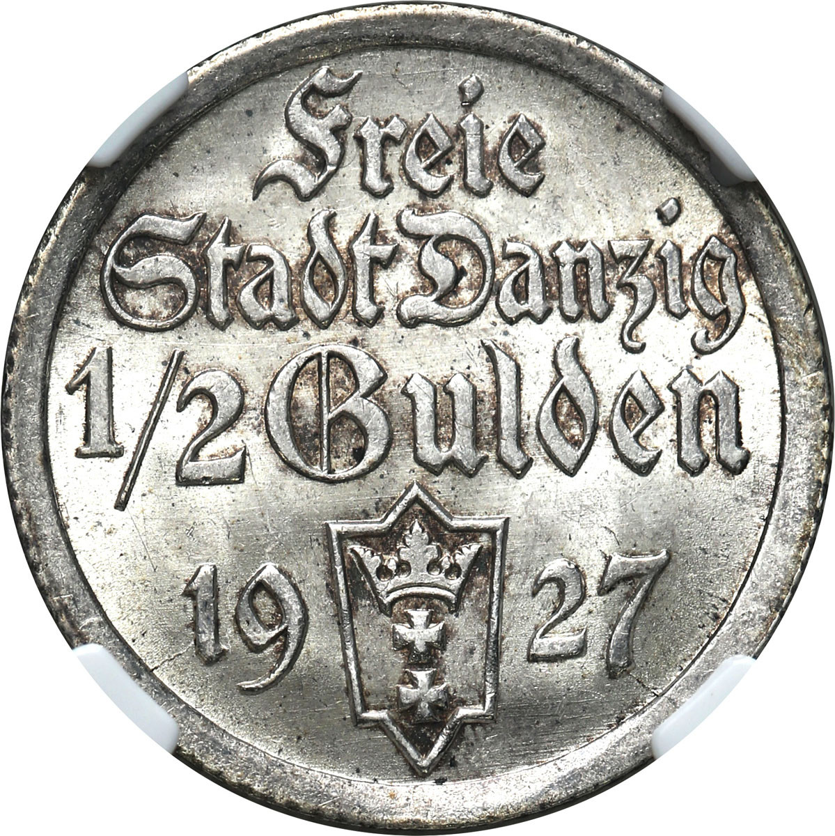 Wolne Miasto Gdańsk/Danzig. 1/2 Guldena 1927 - RZADKI ROCZNIK NGC MS63 - PIĘKNE